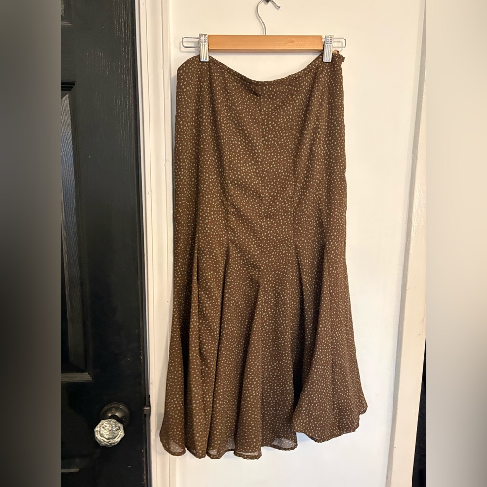 Kasper Brown A-Line Skirt with Polka Dots